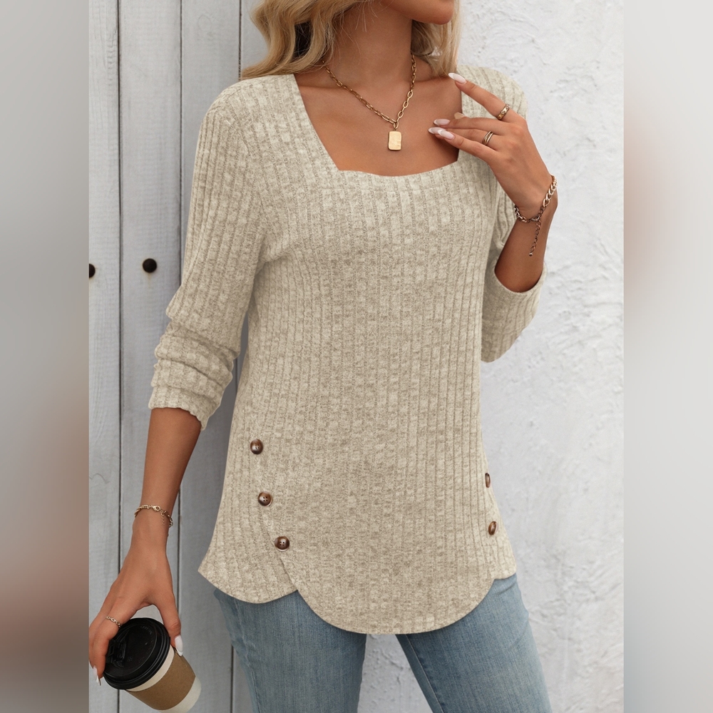 Mandy Square Neck Long Sleeve Sweater Top